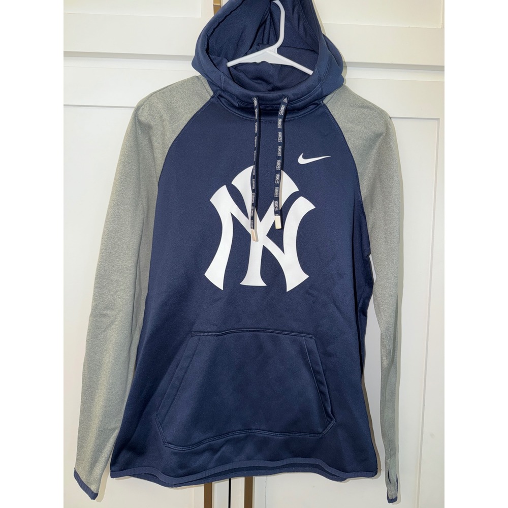 Nike Dri-FIT New York Yankees Hoodie Mens Medium Navy Gray MLB Sweatshirt